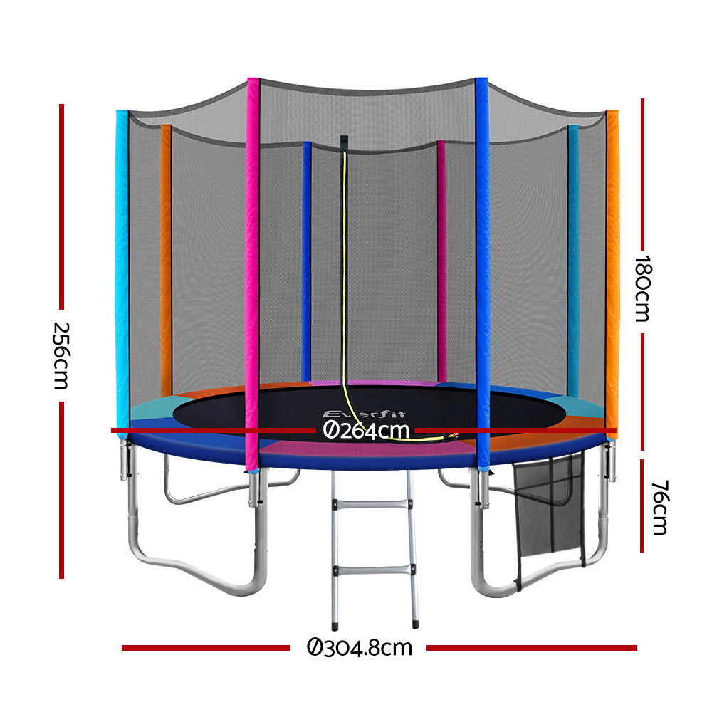 Everfit 10FT Trampoline for Kids w/ Ladder Enclosure Safety Net Pad Gift Round