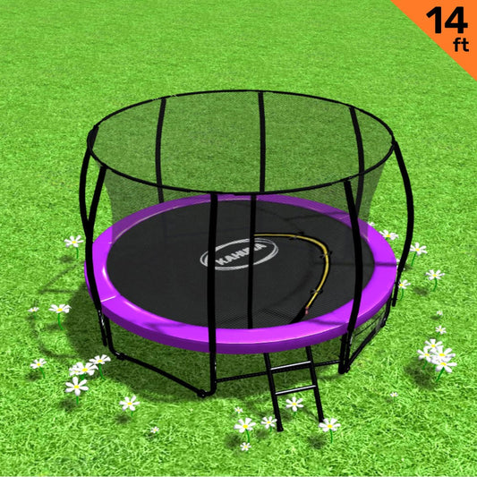 Kahuna 14ft Trampoline Free Ladder Spring Mat Net Safety Pad Cover Round Enclosure - Purple