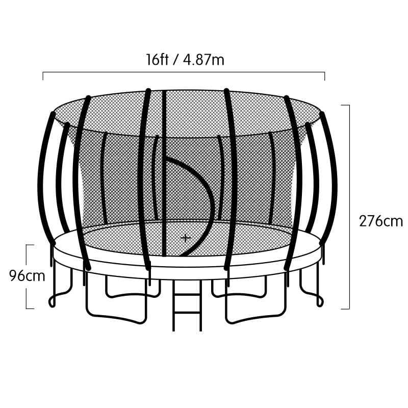 Kahuna 16ft Outdoor Trampoline Kids Children With Safety Enclosure Pad Mat Ladder Basketball Hoop Set - Rainbow