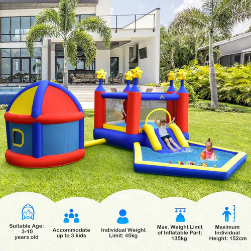 Kids Inflatable Bouncy House with Double Basketball Hoops