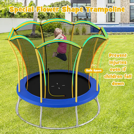 Outdoor Trampoline with Unique Flower Shape and Enclosure Net 10FT