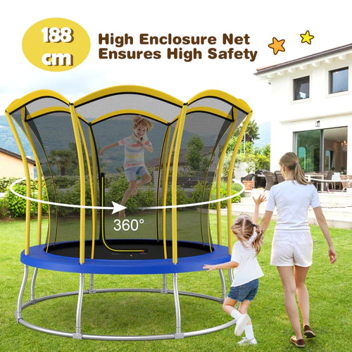 Outdoor Trampoline with Unique Flower Shape and Enclosure Net 8FT